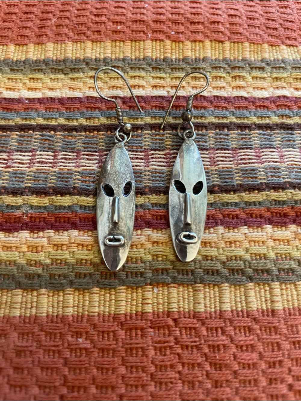 Vintage tribal mask silver earrings